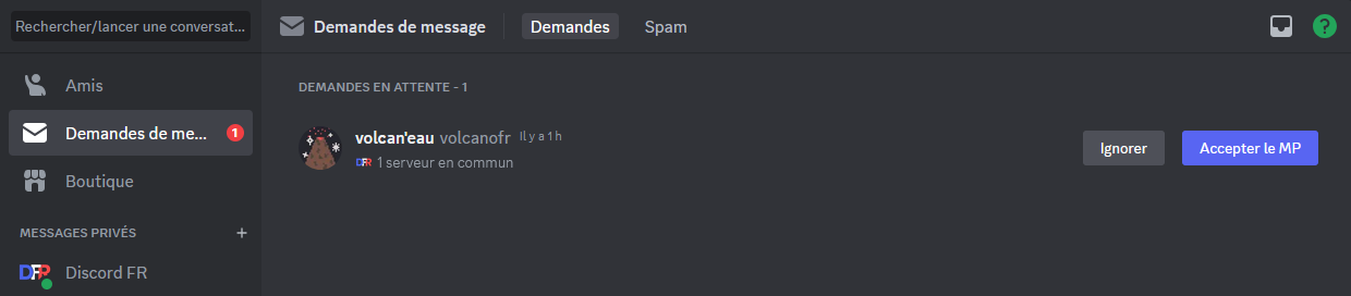 Exemple de demande de message
