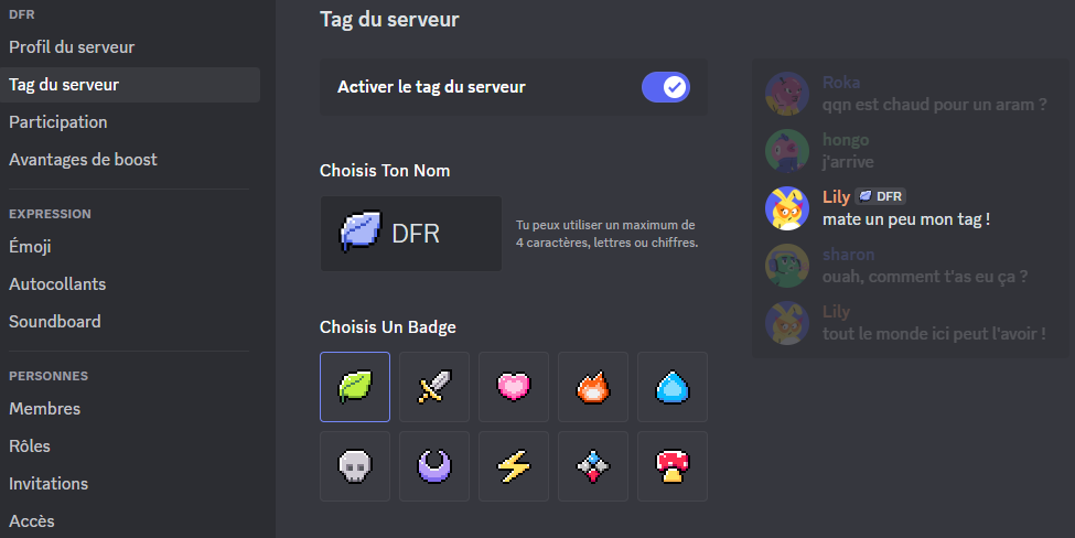 Tags de serveur Discord
