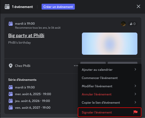 Signalement d'un event