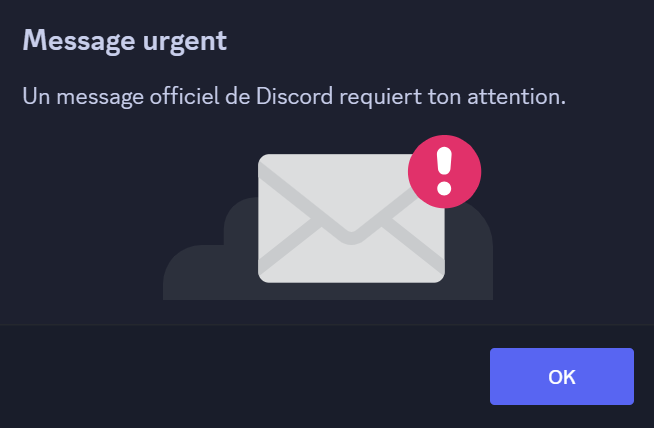 Fenêtre contextuelle d'un message urgent