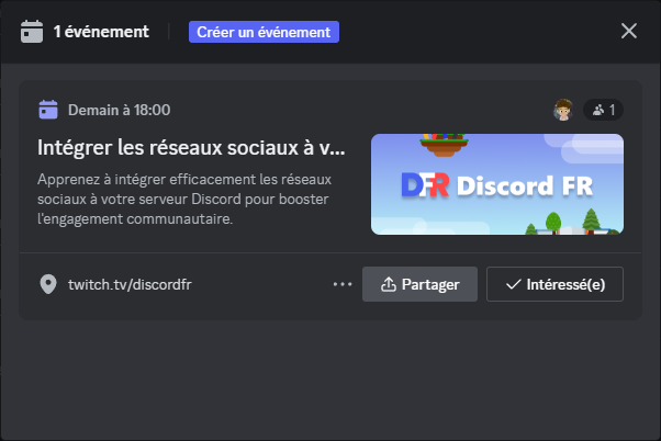 Événement Discord de stream twitch