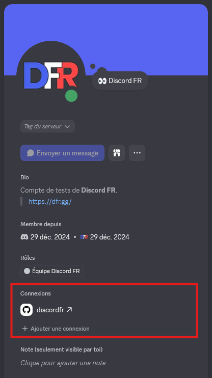 Affichage de la connexion sur le profil