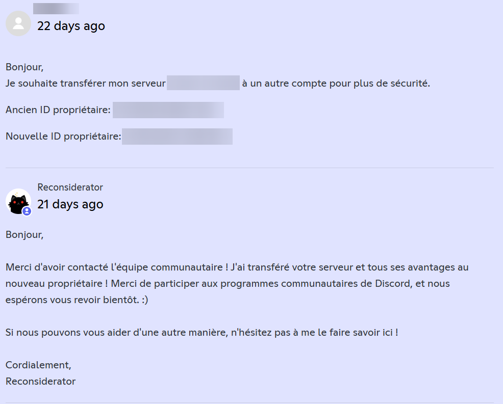 Demande de transfert de partenariat