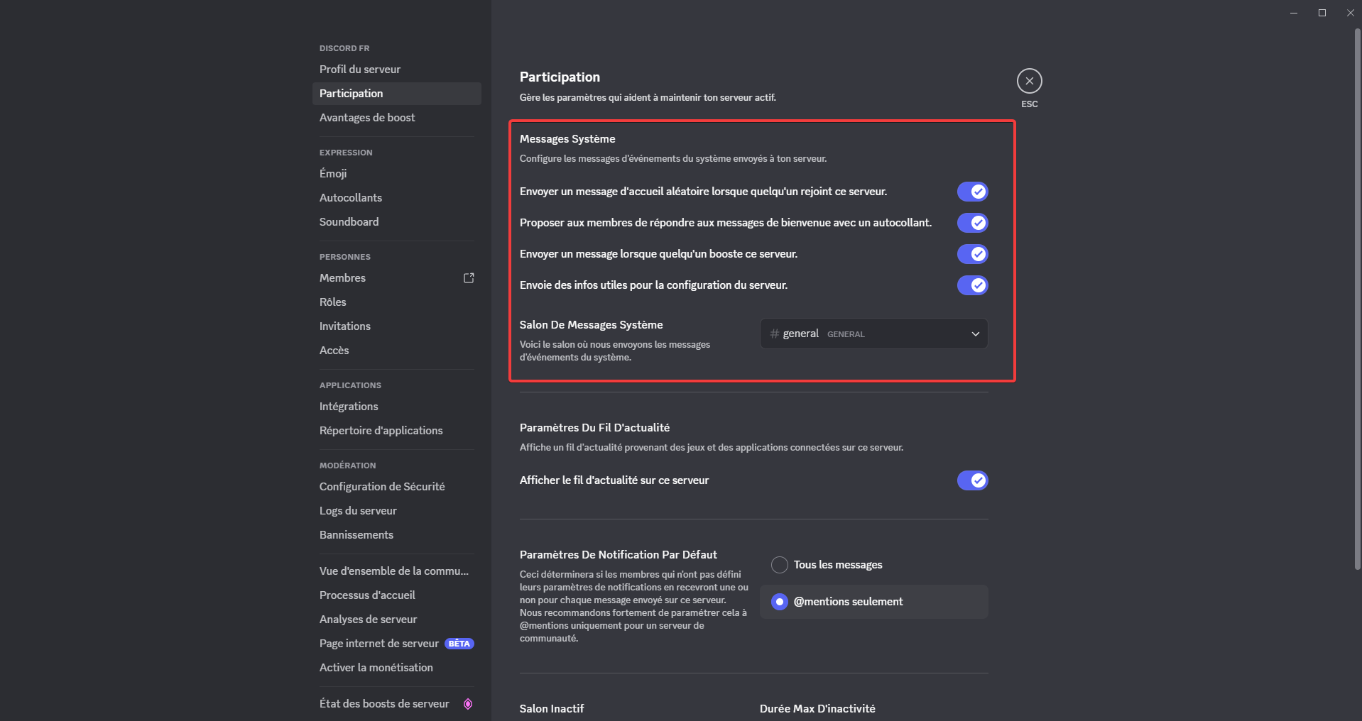 Activer ou désactiver les messages système