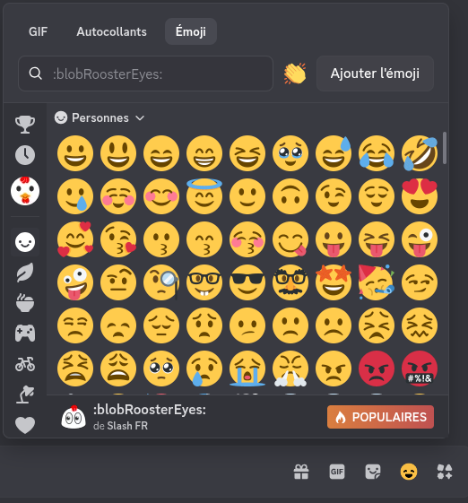Sélecteur d'émojis, section émojis par défaut