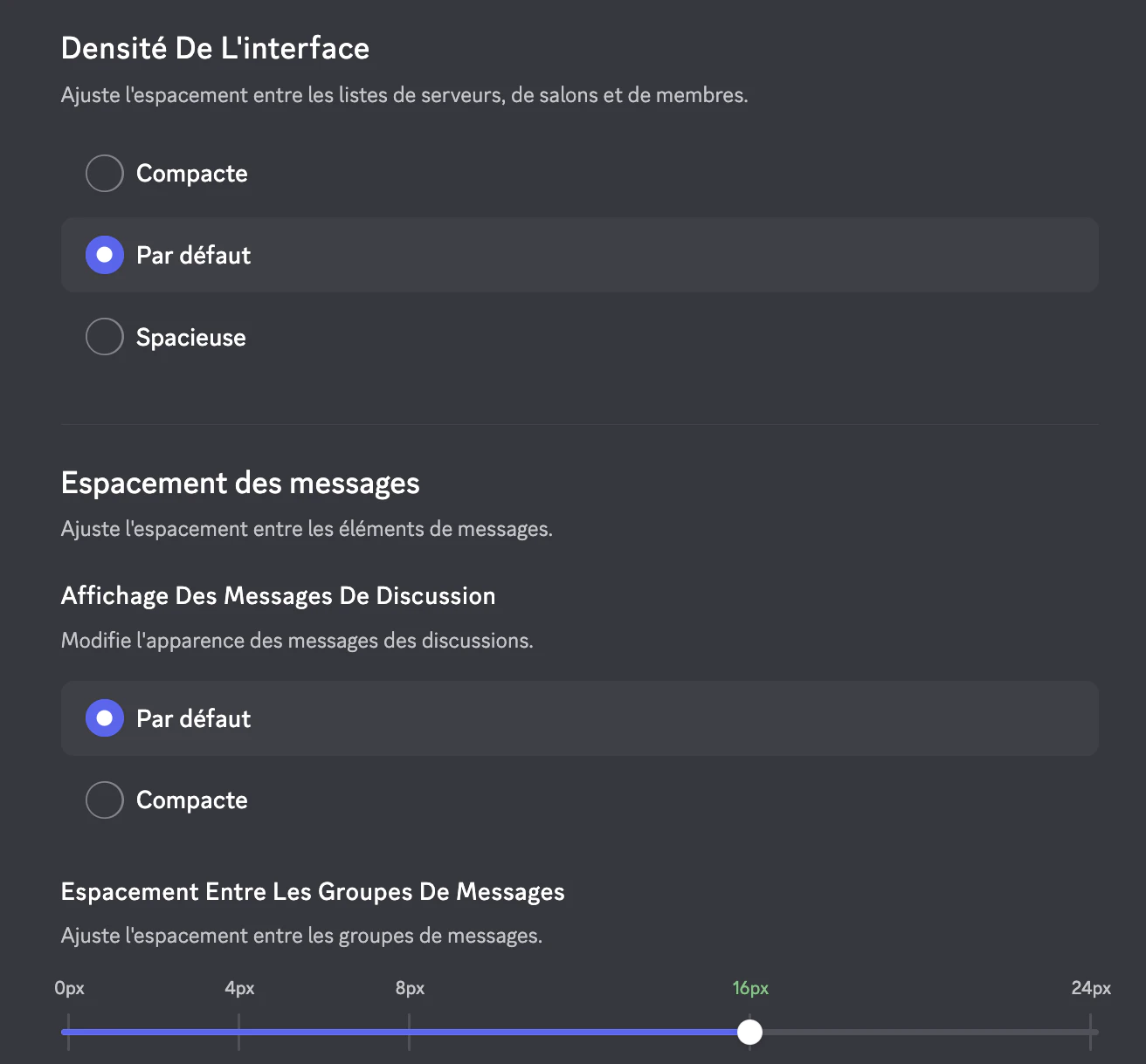 Paramètres de configuration