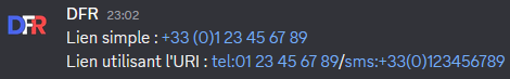 Liens des numéros de téléphone