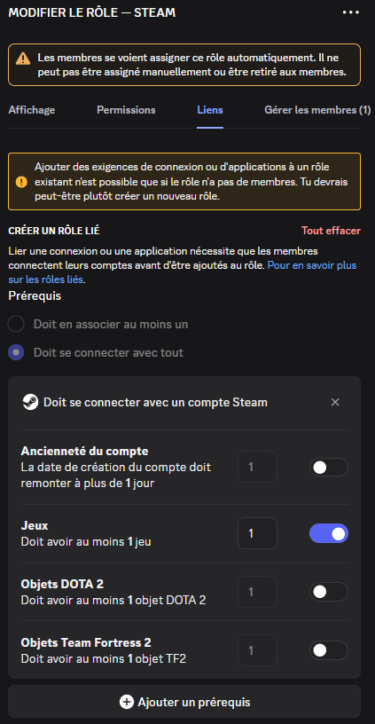 Configuration du rôle lié